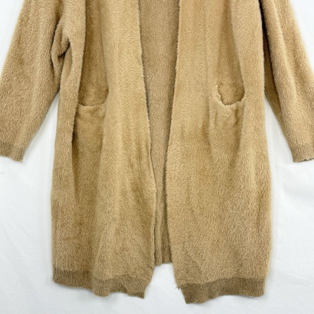 STELEN Fuzzy Knit Long Cardigan Sweater Camel Tan Open Front Slouchy Womens Sz M - Picture 7 of 16
